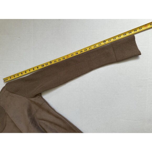 Ann Taylor Faux Suede Brown Mixed Media Sweater Ribbed Size Medium Mock Neck - Picture 8 of 10